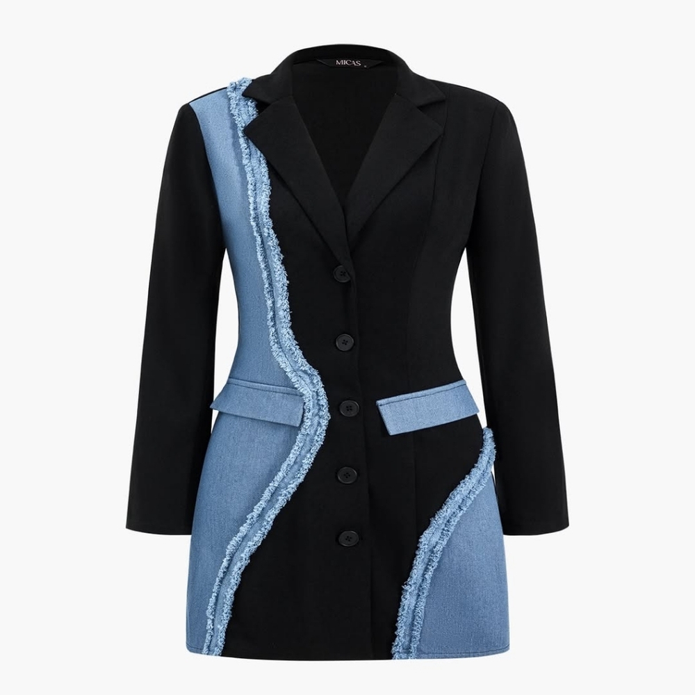 😍 Denim Patchwork Long Sleeve Blazer Dress (Medium)